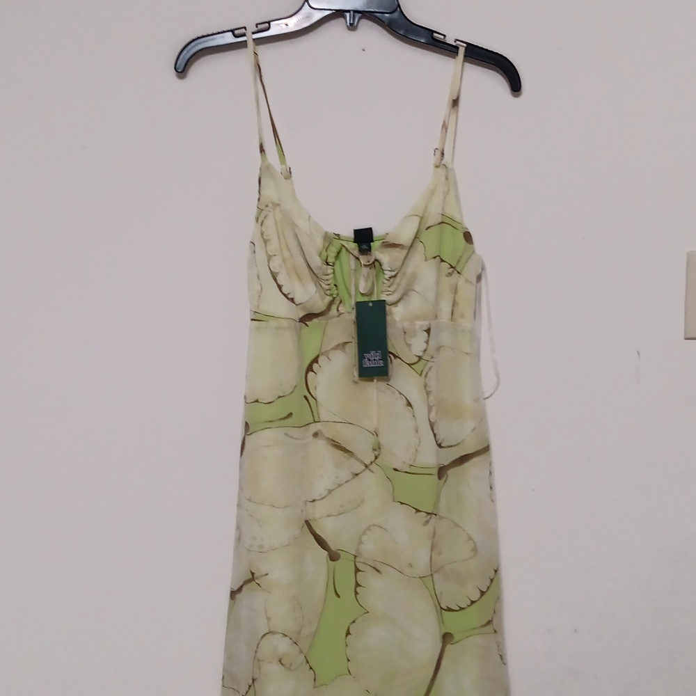 Wild Fable Light Green and Cream Butterfly High Low Dress